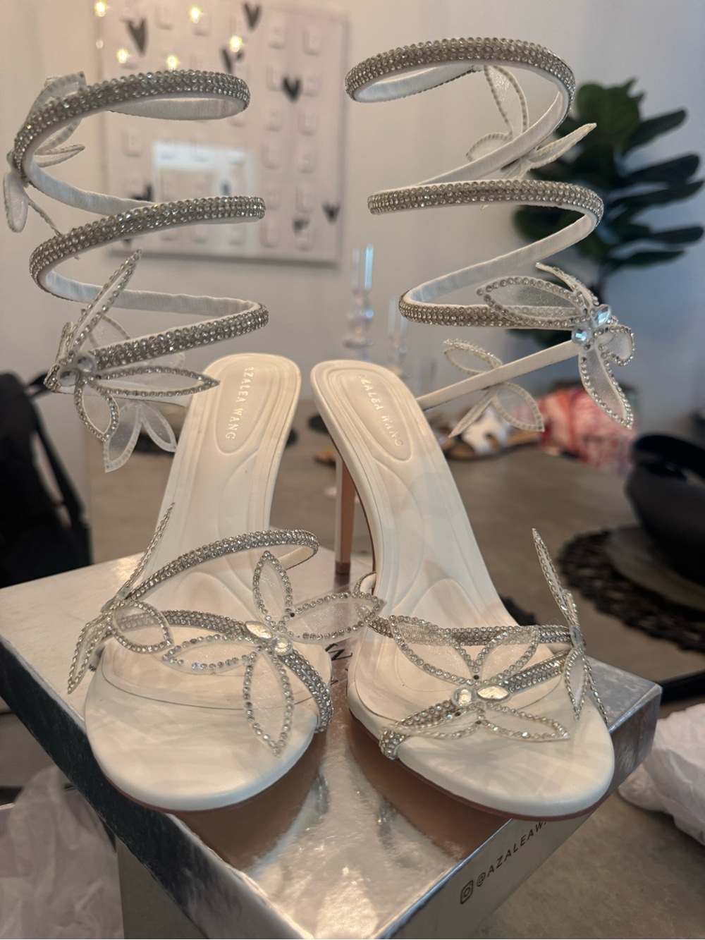 Azelea Wang Rhinestone Spiral Strap Heeled Sandals size 9